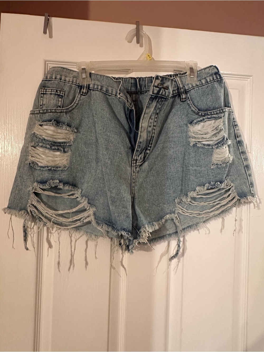 SHEIN Light Blue Distressed Denim Shorts